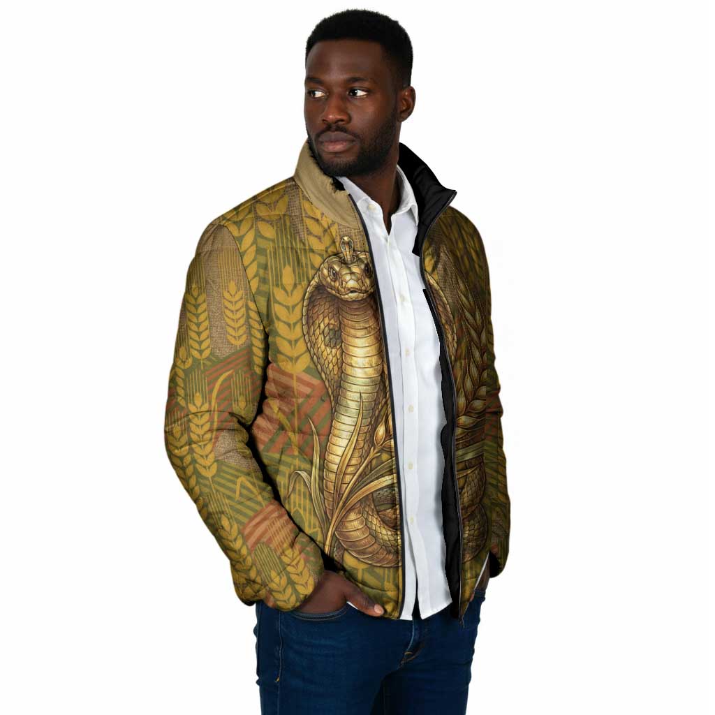 Renenutet  Golden Cobra Padded Jacket with Wheat Motif in Egyptian Agricultural Theme