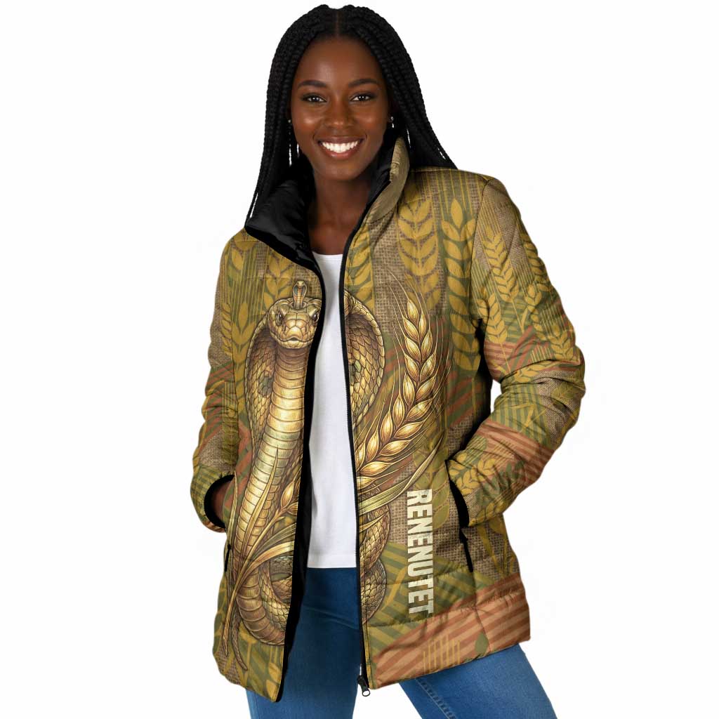 Renenutet  Golden Cobra Padded Jacket with Wheat Motif in Egyptian Agricultural Theme