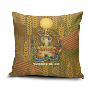 Renenutet  Golden Cobra Pillow Cover with Wheat Motif in Egyptian Agricultural Theme