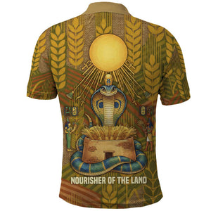 Renenutet  Golden Cobra Polo Shirt with Wheat Motif in Egyptian Agricultural Theme