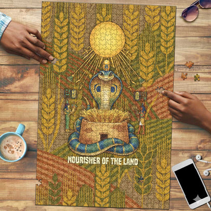 Renenutet  Golden Cobra Puzzle with Wheat Motif in Egyptian Agricultural Theme