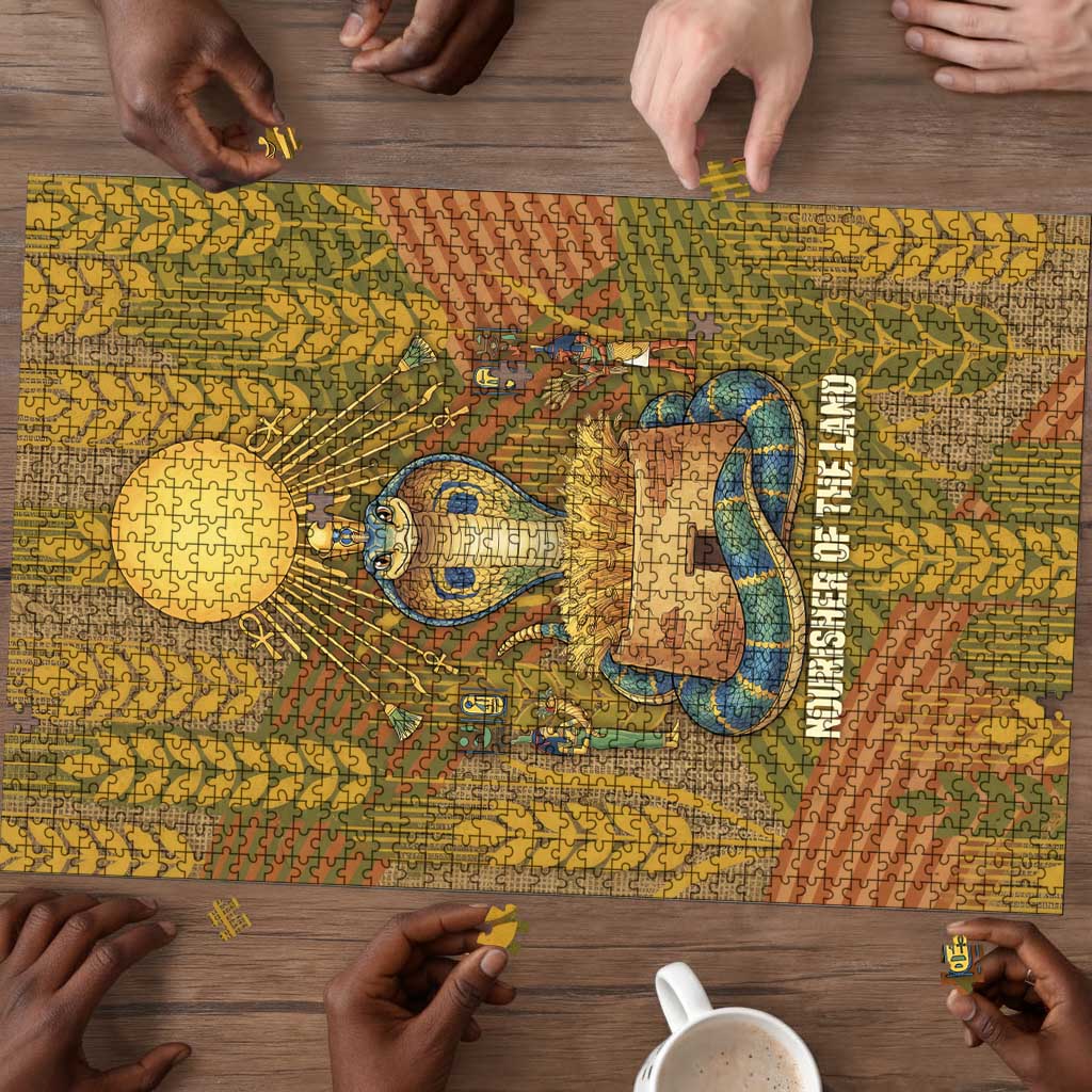 Renenutet  Golden Cobra Puzzle with Wheat Motif in Egyptian Agricultural Theme