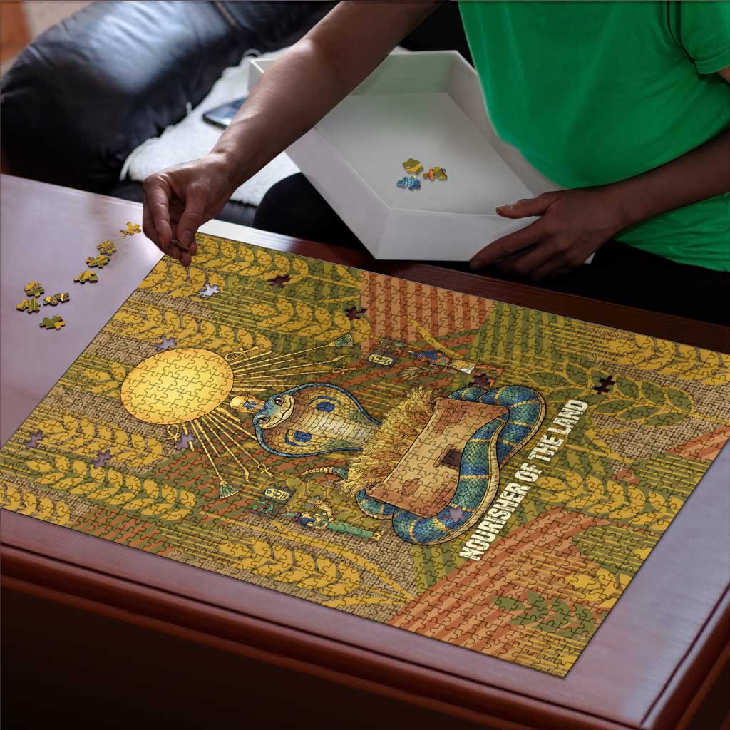 Renenutet  Golden Cobra Puzzle with Wheat Motif in Egyptian Agricultural Theme