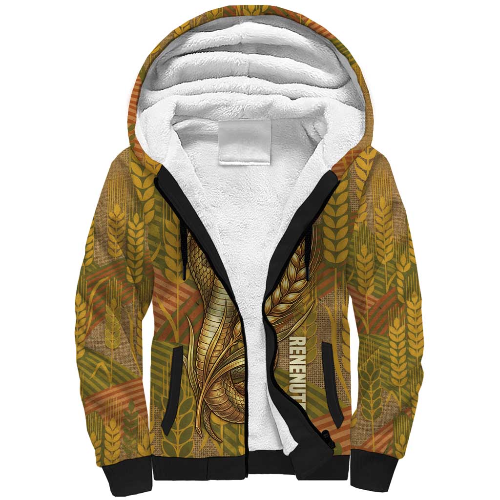 Renenutet  Golden Cobra Sherpa Hoodie with Wheat Motif in Egyptian Agricultural Theme