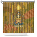 Renenutet  Golden Cobra Shower Curtain with Wheat Motif in Egyptian Agricultural Theme