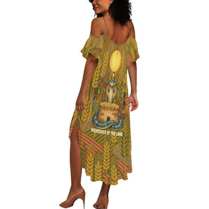 Renenutet  Golden Cobra Summer Maxi Dress with Wheat Motif in Egyptian Agricultural Theme
