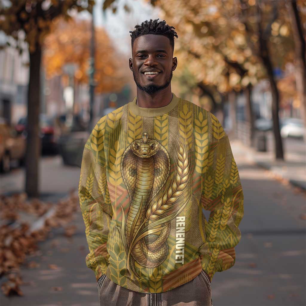 Renenutet  Golden Cobra Sweatshirt with Wheat Motif in Egyptian Agricultural Theme