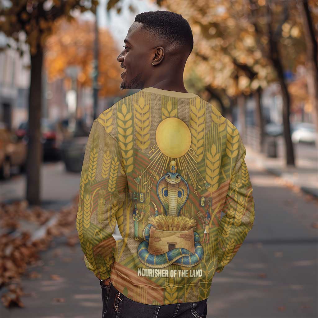 Renenutet  Golden Cobra Sweatshirt with Wheat Motif in Egyptian Agricultural Theme