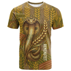 Renenutet  Golden Cobra T shirt with Wheat Motif in Egyptian Agricultural Theme
