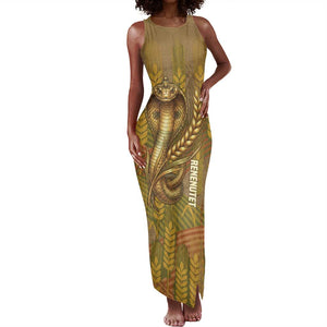 Renenutet  Golden Cobra Tank Maxi Dress with Wheat Motif in Egyptian Agricultural Theme