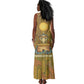 Renenutet  Golden Cobra Tank Maxi Dress with Wheat Motif in Egyptian Agricultural Theme