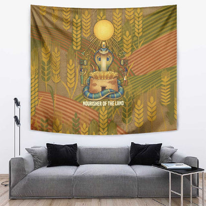 Renenutet  Golden Cobra Tapestry with Wheat Motif in Egyptian Agricultural Theme