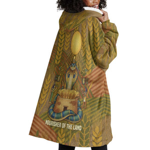 Renenutet  Golden Cobra Wearable Blanket Hoodie with Wheat Motif in Egyptian Agricultural Theme