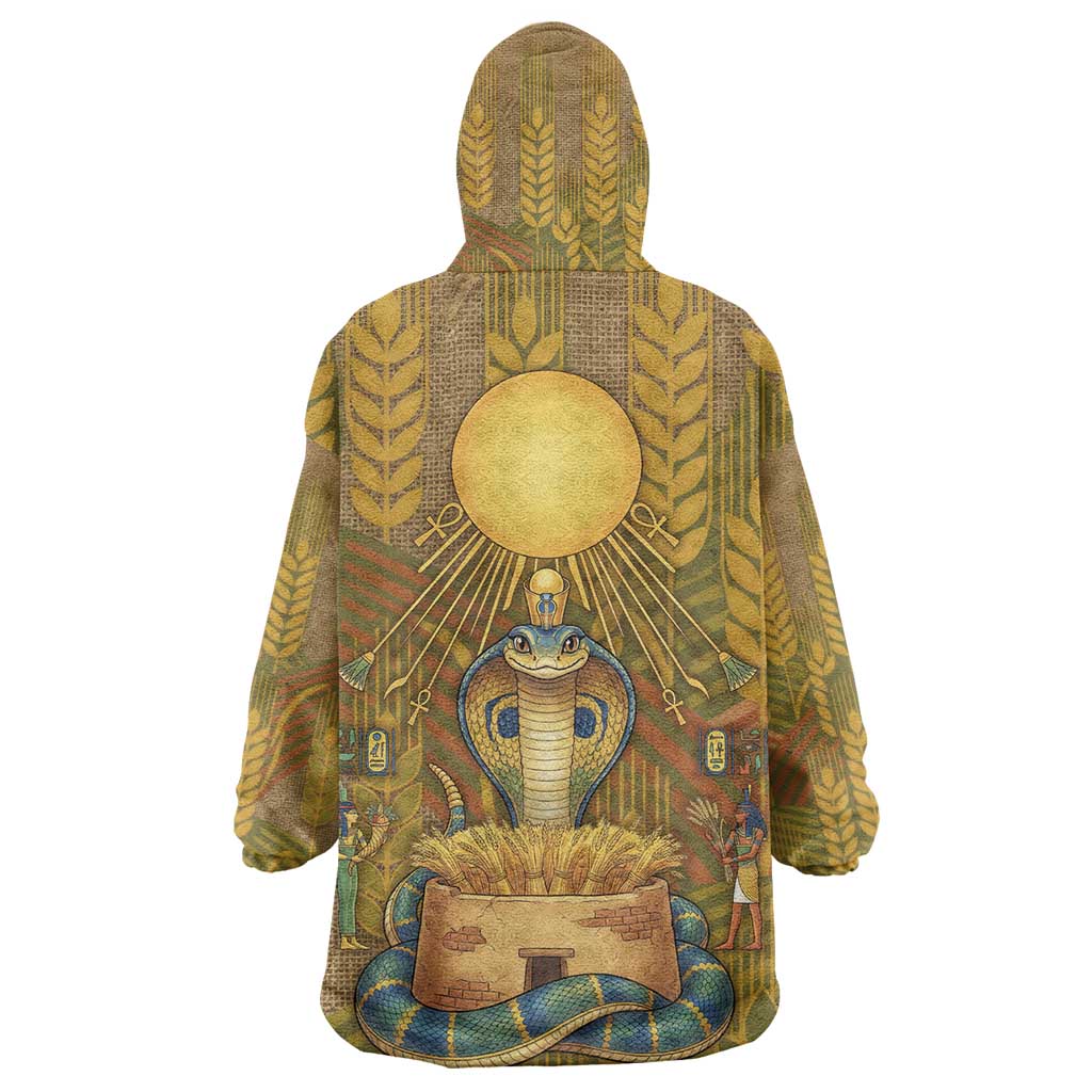 Renenutet  Golden Cobra Wearable Blanket Hoodie with Wheat Motif in Egyptian Agricultural Theme