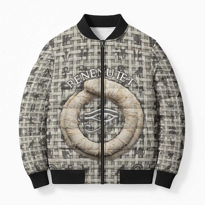 Renenutet Bomber Puffer Jacket with Bread Ring and Eye of Horus in Egyptian Nourishment