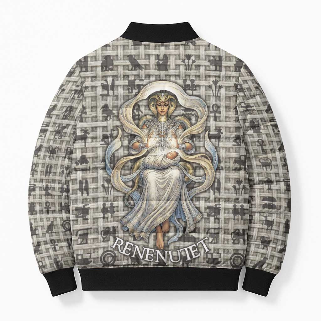 Renenutet Bomber Puffer Jacket with Bread Ring and Eye of Horus in Egyptian Nourishment