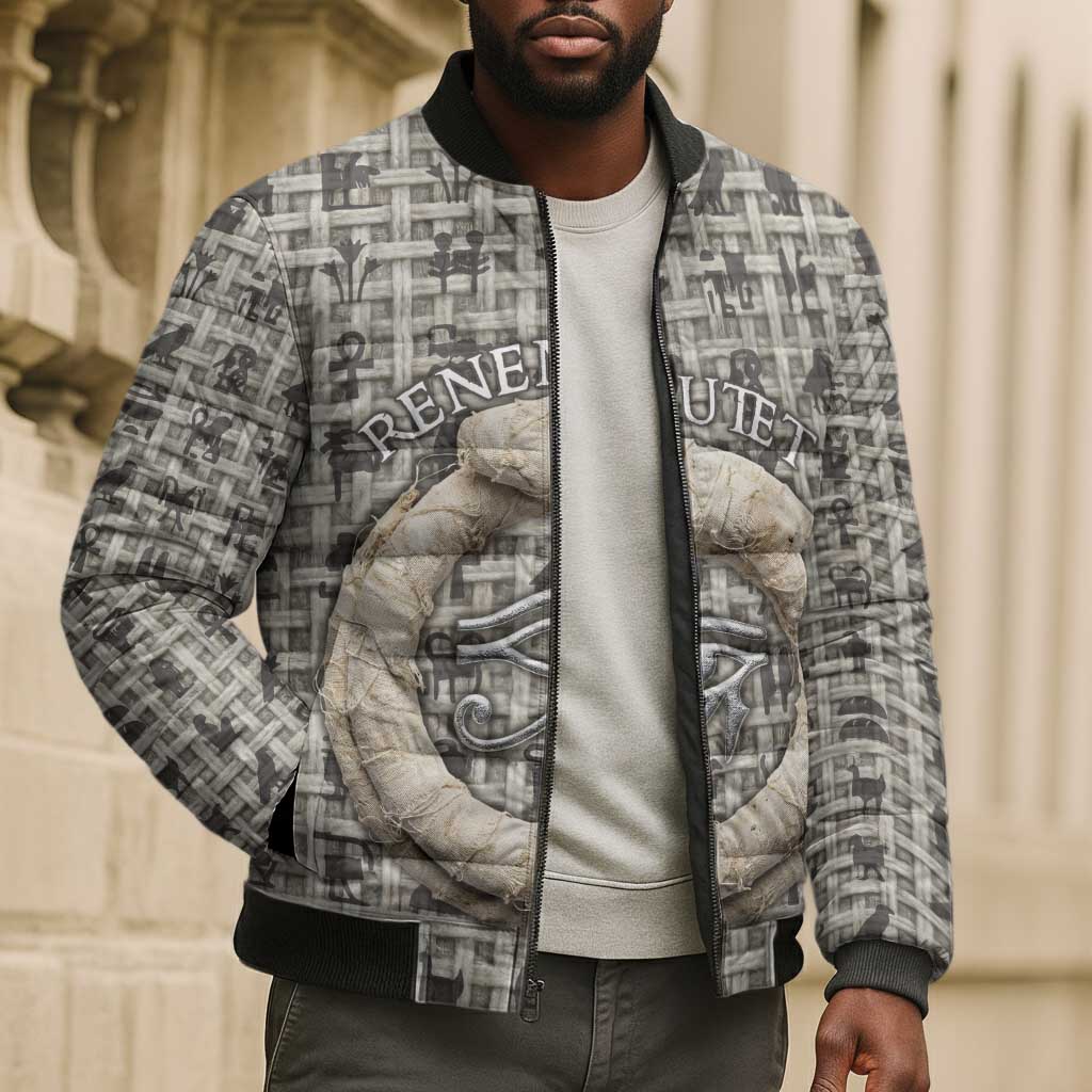Renenutet Bomber Puffer Jacket with Bread Ring and Eye of Horus in Egyptian Nourishment