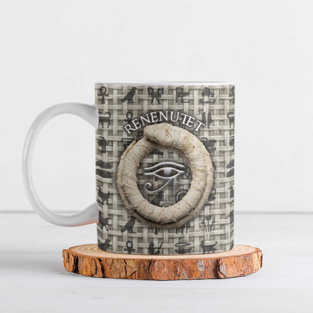 Renenutet Ceramic Mug with Bread Ring and Eye of Horus in Egyptian Nourishment