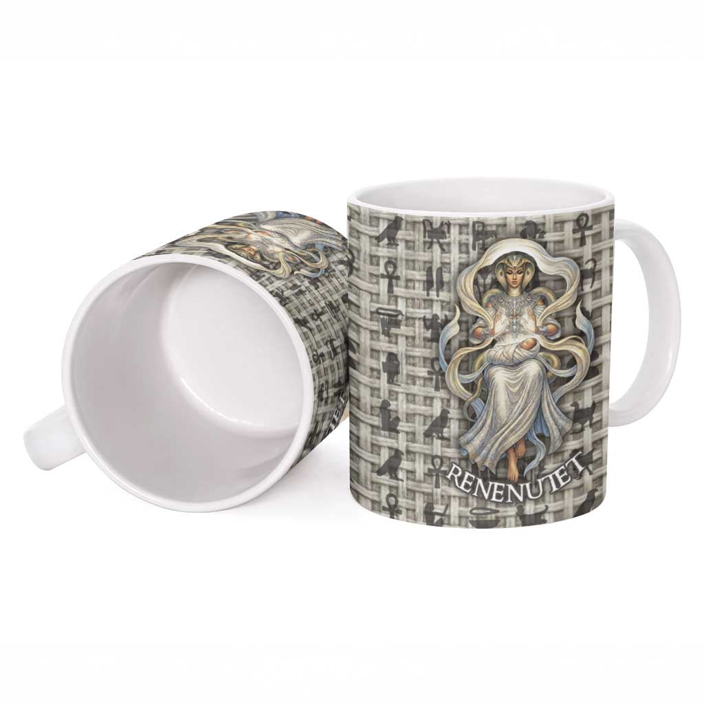 Renenutet Ceramic Mug with Bread Ring and Eye of Horus in Egyptian Nourishment