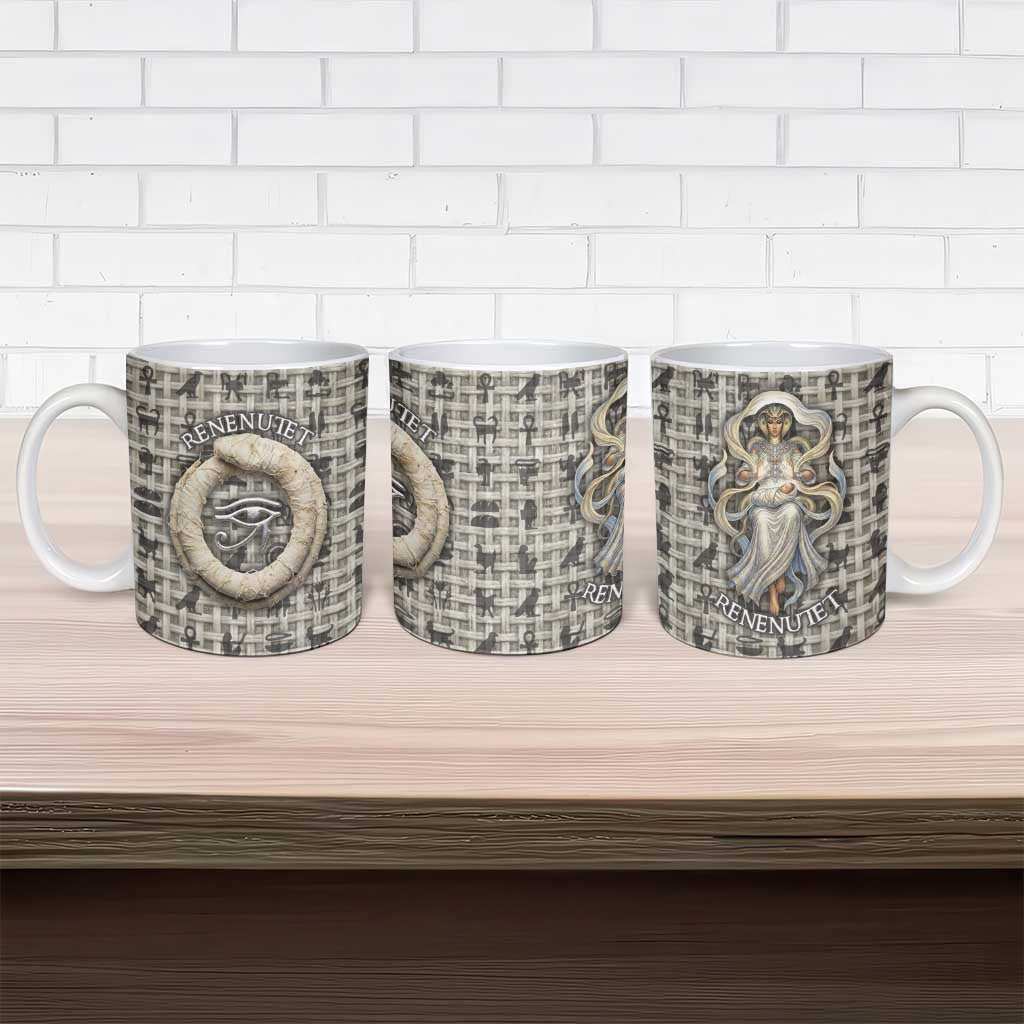 Renenutet Ceramic Mug with Bread Ring and Eye of Horus in Egyptian Nourishment