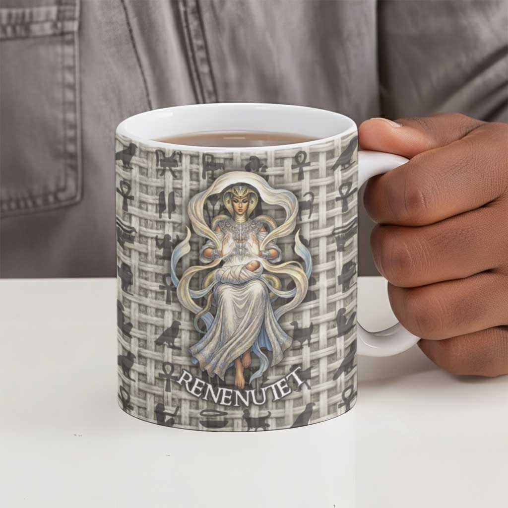 Renenutet Ceramic Mug with Bread Ring and Eye of Horus in Egyptian Nourishment