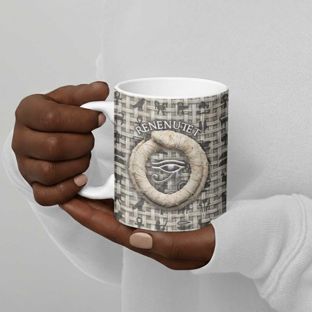 Renenutet Ceramic Mug with Bread Ring and Eye of Horus in Egyptian Nourishment