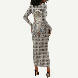 Renenutet Long Sleeve Bodycon Dress with Bread Ring and Eye of Horus in Egyptian Nourishment