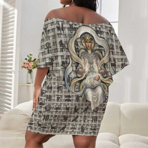 Renenutet Off Shoulder Short Dress with Bread Ring and Eye of Horus in Egyptian Nourishment