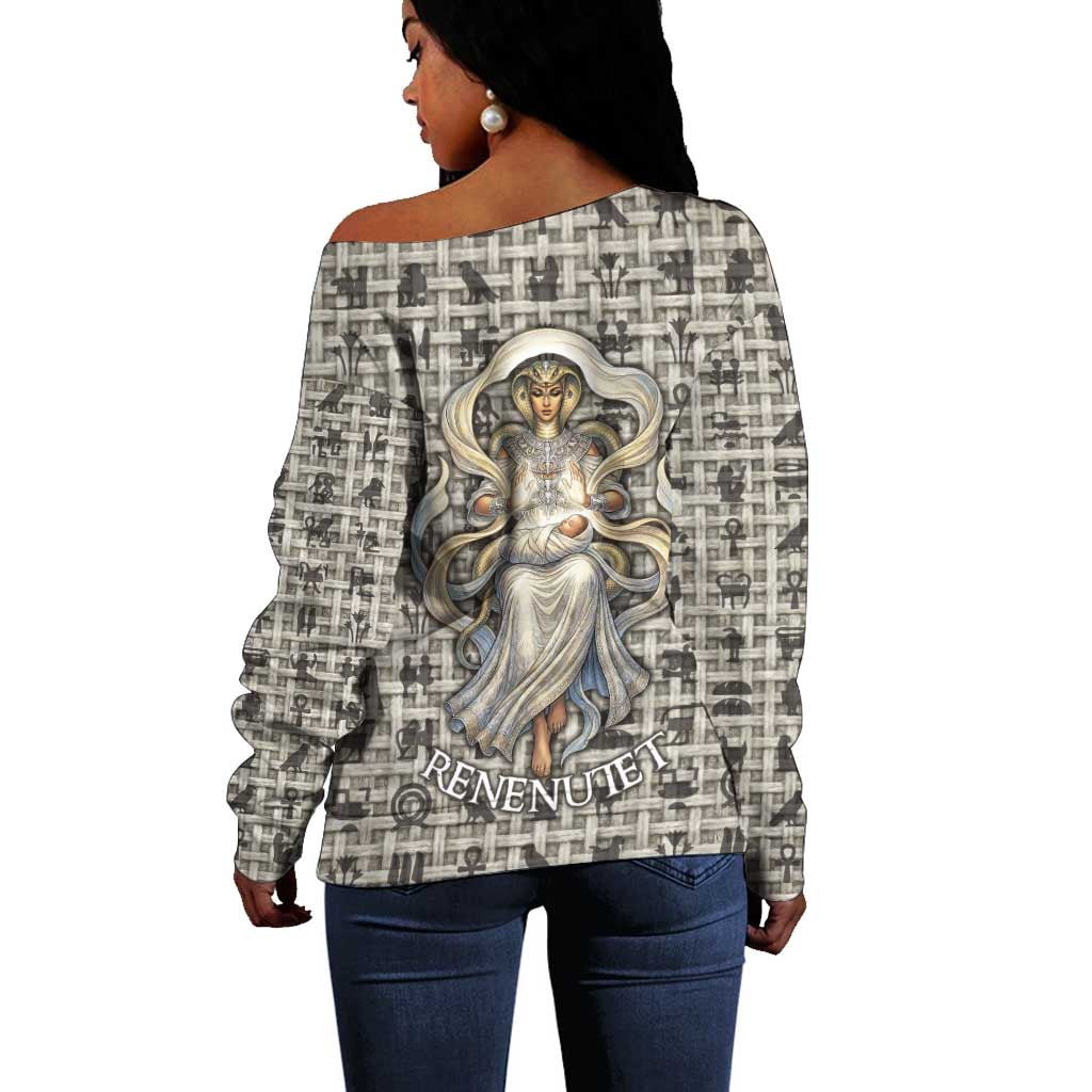 Renenutet Off Shoulder Sweater with Bread Ring and Eye of Horus in Egyptian Nourishment