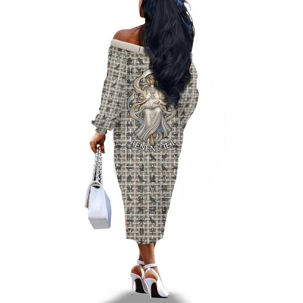 Renenutet Off The Shoulder Long Sleeve Dress with Bread Ring and Eye of Horus in Egyptian Nourishment