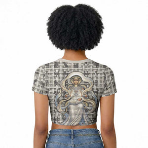 Renenutet Raglan Cropped T shirt with Bread Ring and Eye of Horus in Egyptian Nourishment