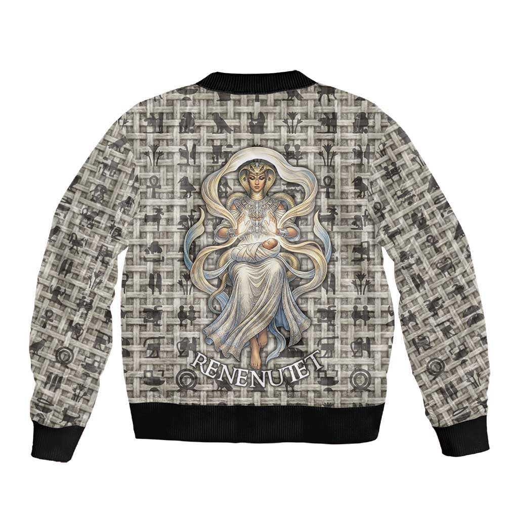 Renenutet Sleeve Zip Bomber Jacket with Bread Ring and Eye of Horus in Egyptian Nourishment