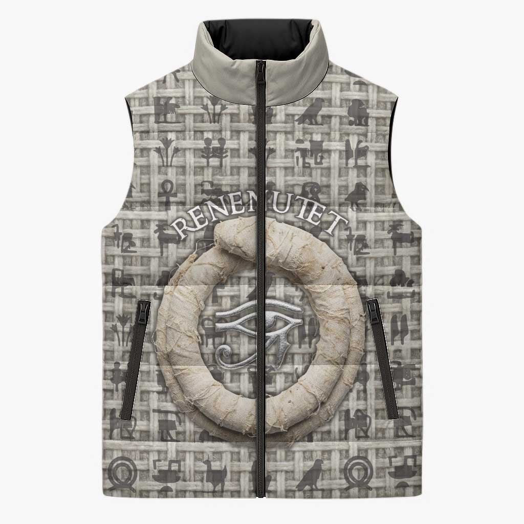 Renenutet Sleeveless Puffer Jacket with Bread Ring and Eye of Horus in Egyptian Nourishment