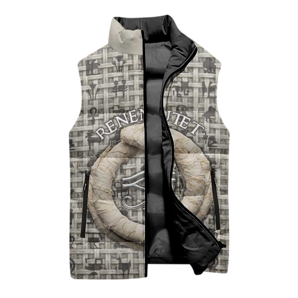 Renenutet Sleeveless Puffer Jacket with Bread Ring and Eye of Horus in Egyptian Nourishment