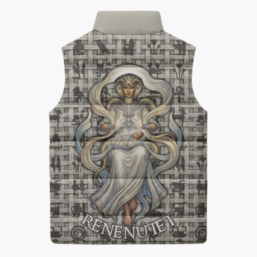 Renenutet Sleeveless Puffer Jacket with Bread Ring and Eye of Horus in Egyptian Nourishment