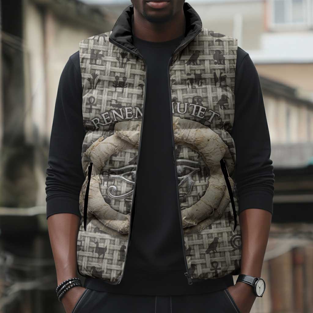 Renenutet Sleeveless Puffer Jacket with Bread Ring and Eye of Horus in Egyptian Nourishment