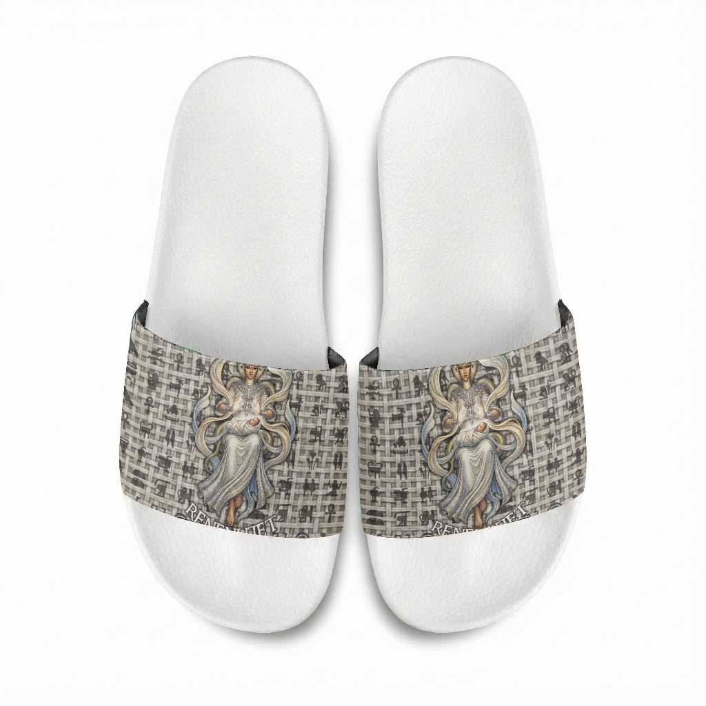 Renenutet Slide Sandals with Bread Ring and Eye of Horus in Egyptian Nourishment