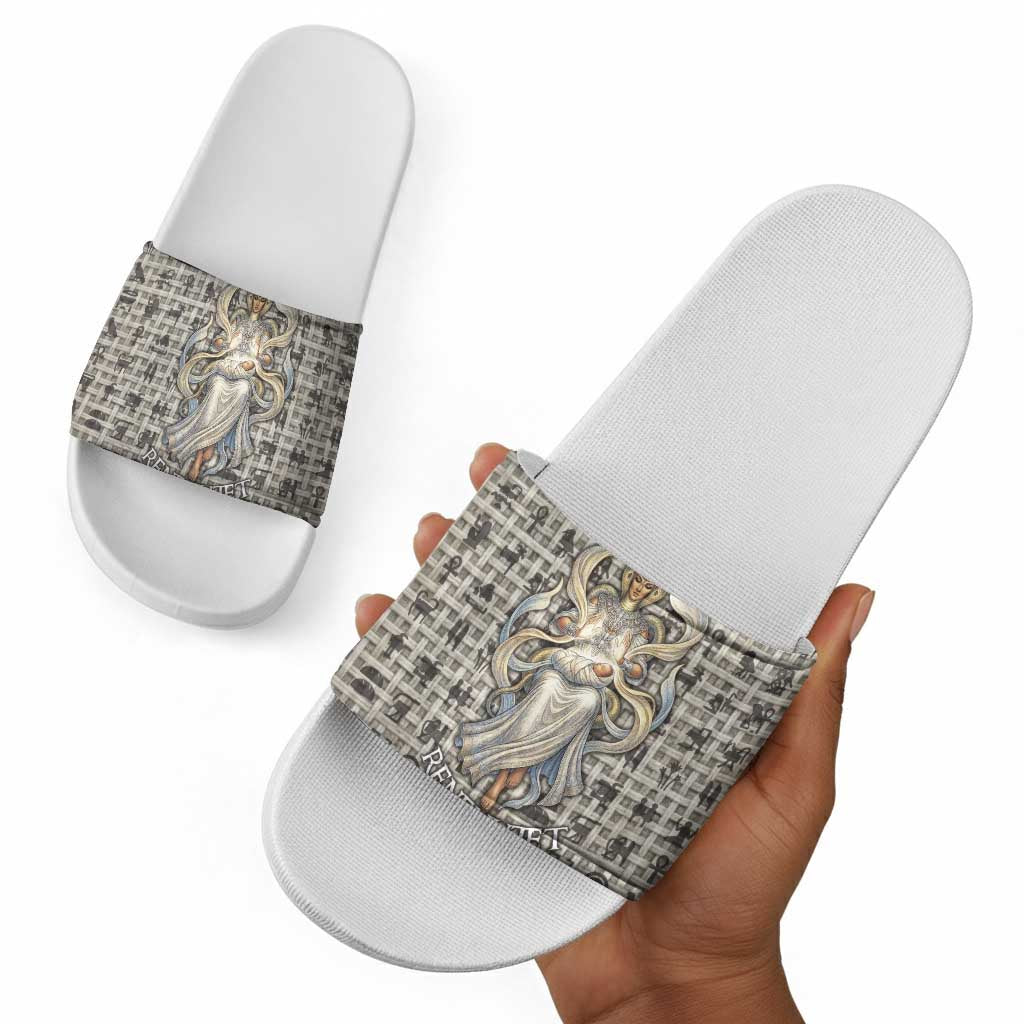 Renenutet Slide Sandals with Bread Ring and Eye of Horus in Egyptian Nourishment