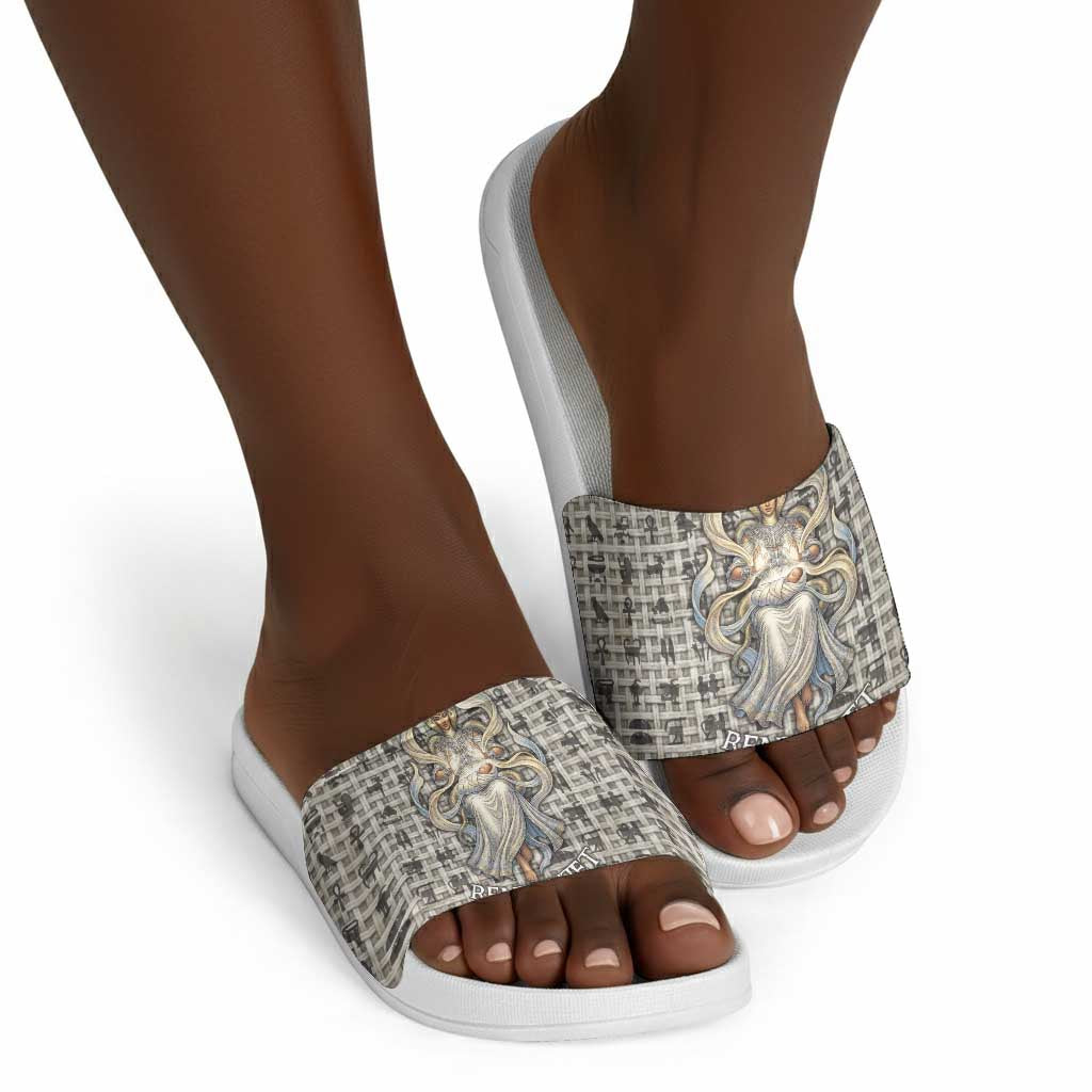 Renenutet Slide Sandals with Bread Ring and Eye of Horus in Egyptian Nourishment