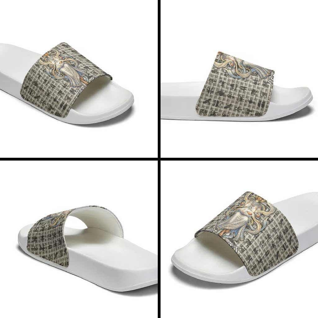 Renenutet Slide Sandals with Bread Ring and Eye of Horus in Egyptian Nourishment