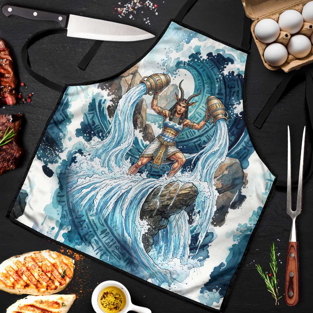Satis Water Torrent Apron with Egyptian Flood Symbolism in Oceanic Blue Tones