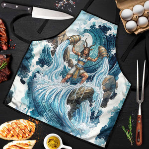 Satis Water Torrent Apron with Egyptian Flood Symbolism in Oceanic Blue Tones