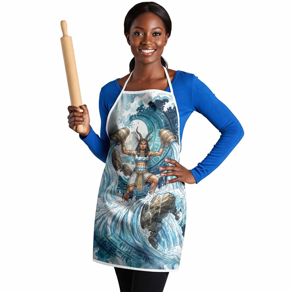 Satis Water Torrent Apron with Egyptian Flood Symbolism in Oceanic Blue Tones