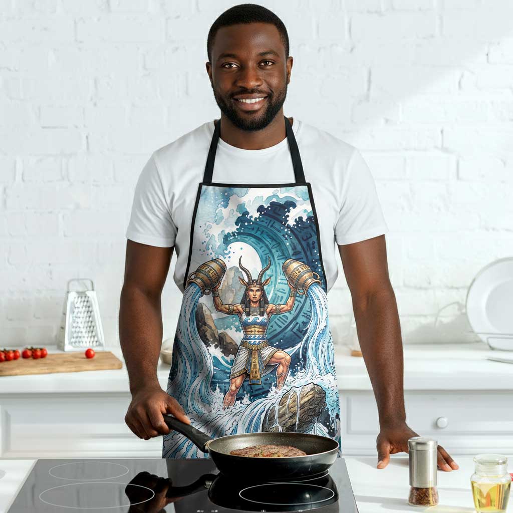 Satis Water Torrent Apron with Egyptian Flood Symbolism in Oceanic Blue Tones