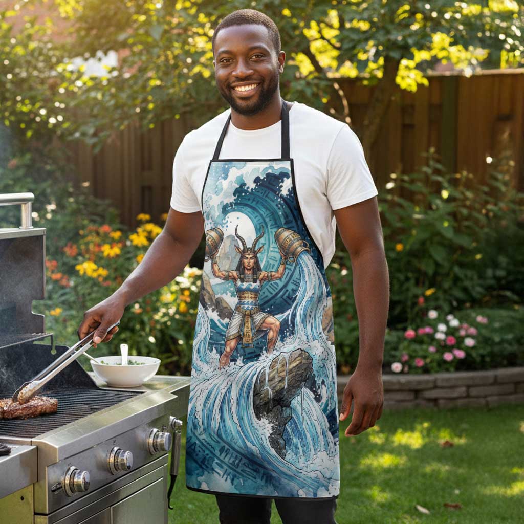 Satis Water Torrent Apron with Egyptian Flood Symbolism in Oceanic Blue Tones