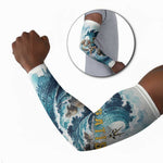 Satis Water Torrent Arm Sleeves with Egyptian Flood Symbolism in Oceanic Blue Tones