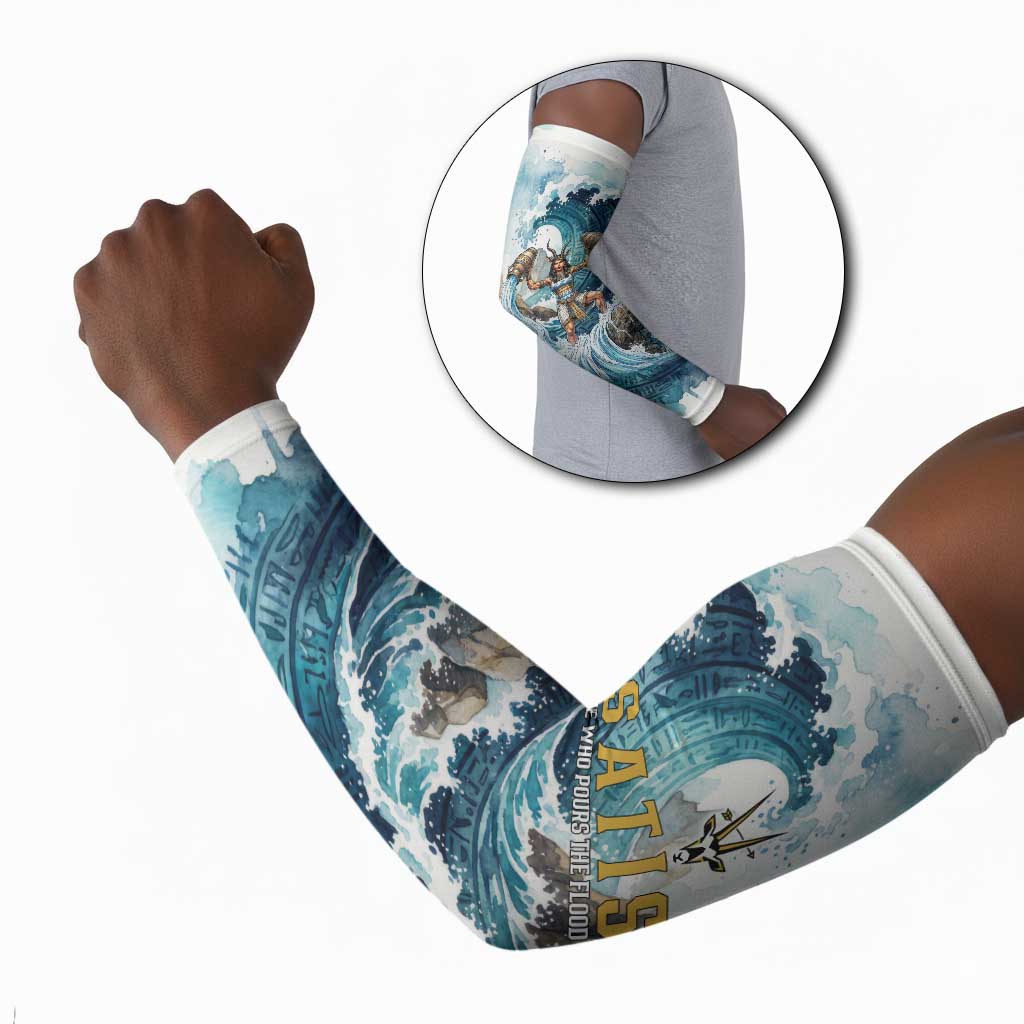 Satis Water Torrent Arm Sleeves with Egyptian Flood Symbolism in Oceanic Blue Tones