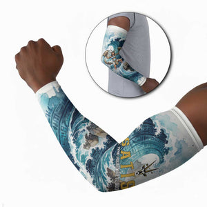 Satis Water Torrent Arm Sleeves with Egyptian Flood Symbolism in Oceanic Blue Tones