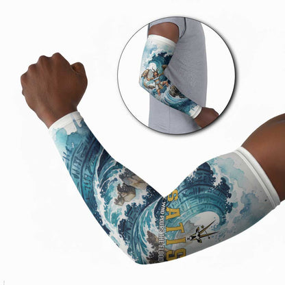Satis Water Torrent Arm Sleeves with Egyptian Flood Symbolism in Oceanic Blue Tones