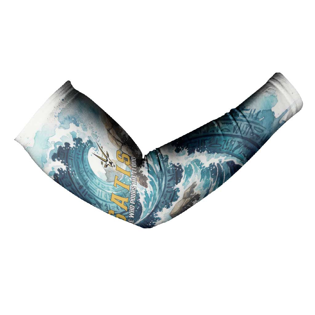 Satis Water Torrent Arm Sleeves with Egyptian Flood Symbolism in Oceanic Blue Tones